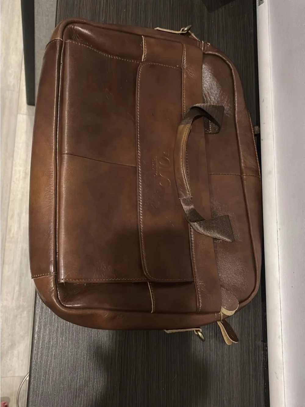 Polo Men's Brown Leather Briefcase with Top Handle - Professional Work Bag
